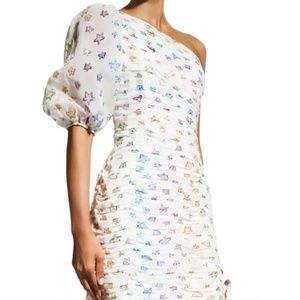 Shoshanna Star Ronnie Ruched Puff-Sleeve Mini Dress